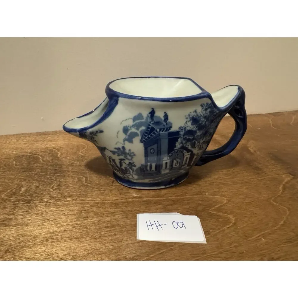 Vintage Flow Blue Victoria Ironstone English Village Shaving Scuttle Mug